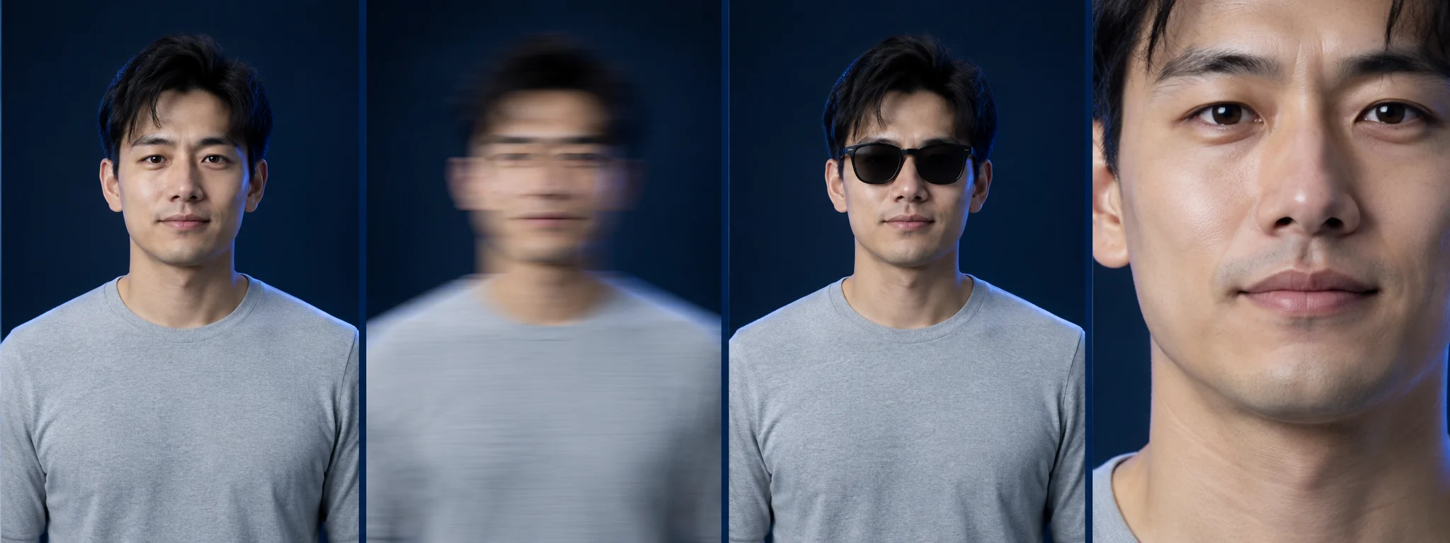 Clear, blurry, covered and cropped portrait examples